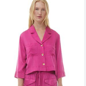 Ganni PINK WASHED SATIN CROP SHIRT